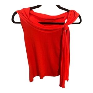 SoCa by St. John Vibrant Red Sleeveless Draped Blouse w Chiffon Tie - Sz Sm EUC